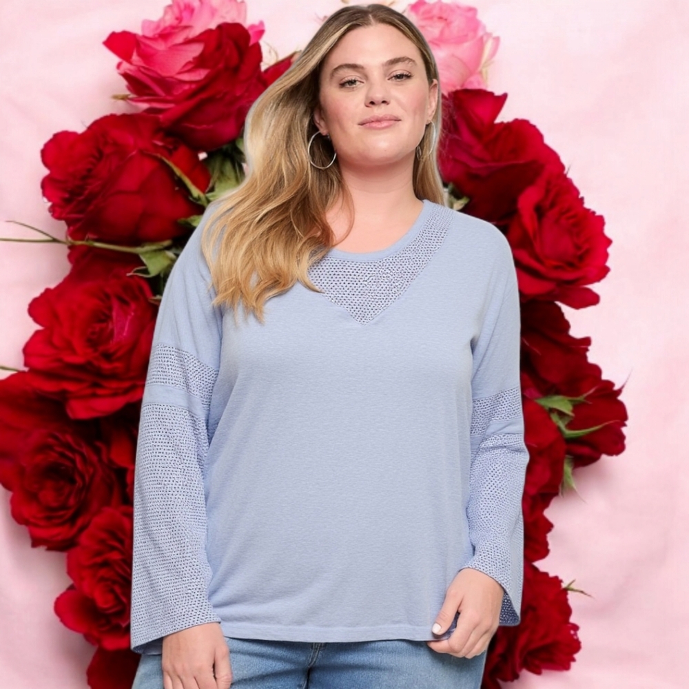 Bryant Light Blue Long Sleeve T-shirt  with Mesh Detail